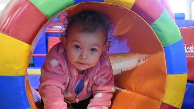 Cecilia Pearn gives Roma PCYC's new kinder gym a go. Picture: Ellen Ransley