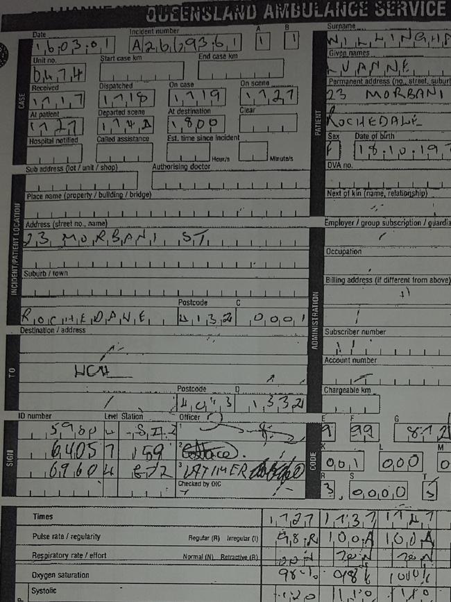 Luanne still has the case notes, including the paramedics services numbers, from the night they saved her life.