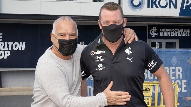 Michael Voss outside Ikon Park after being appointed as Carlton Football Clubs new Head Coach. Michael Voss with Gregg Williams.  Picture: Tony Gough