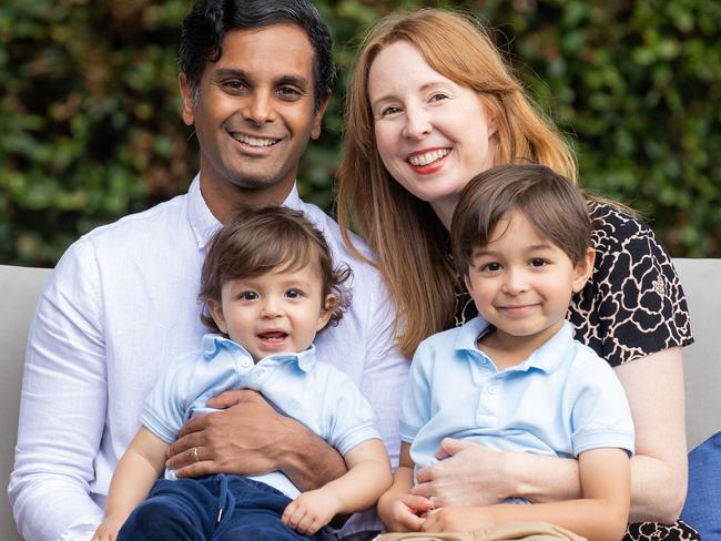 Renee Kelly with her husband Karvan Jayaweera and their two kids Luke, 4 and William, 1, story about the latest research in IVF and new techniques being trialled to improve pregnancy rates. Picture: Jason Edwards Renee has a s