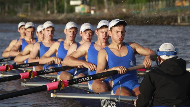 Nudgee College rowers. Concerns have been raised that a planned marina at St Lucia could be a hazard for GPS and other rowers. File Picture: Jono Searle