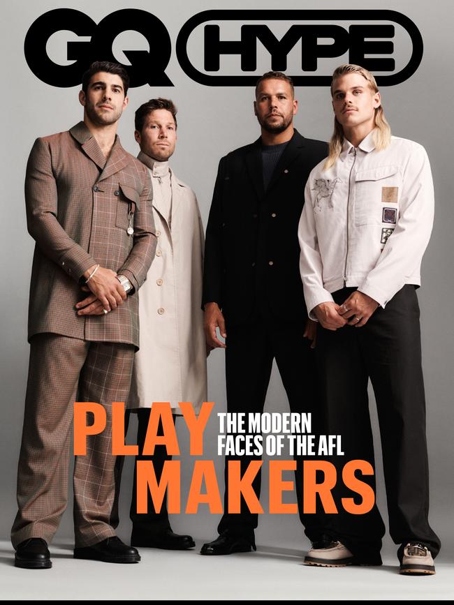 Left to right: Christian Petracca, Toby Greene, Buddy Franklin and Bailey Smith in their shoot for GQ Australia. Picture: Joe Brennan