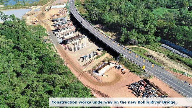 Construction works underway on the new Bohle River Bridge. Picture: TMR.