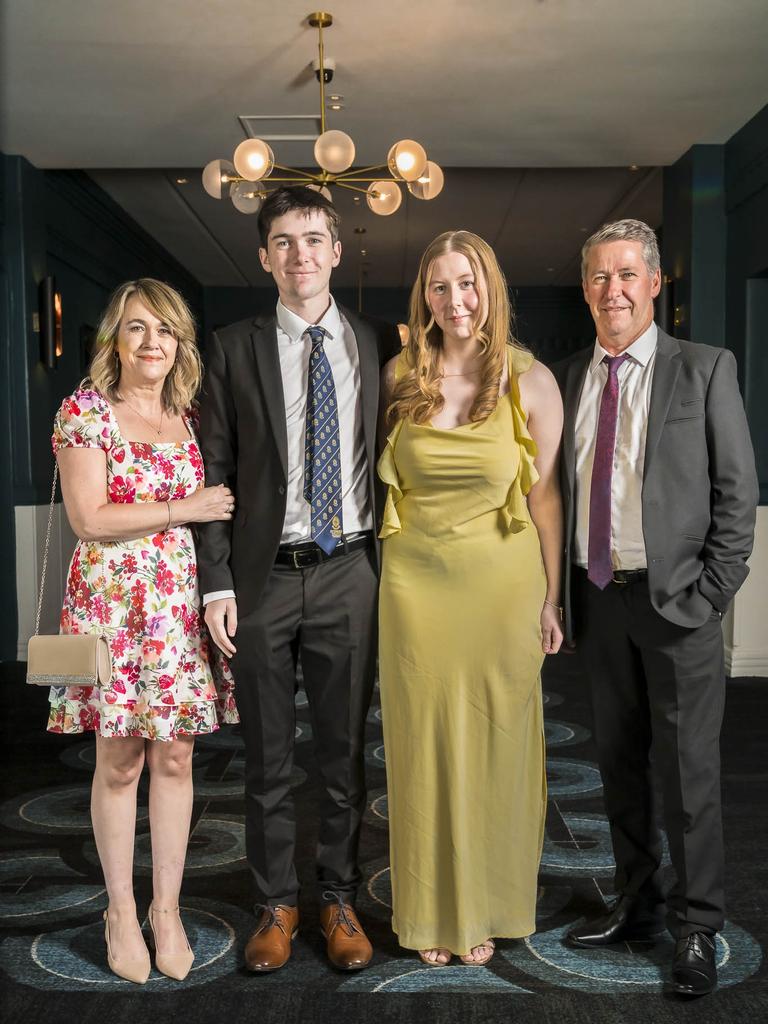 Selina Percey, Angus Percey, Udelle Linnell and Scott Percey - St Virgil's Leavers College 2024 at Wrest Point. Picture: Caroline Tan