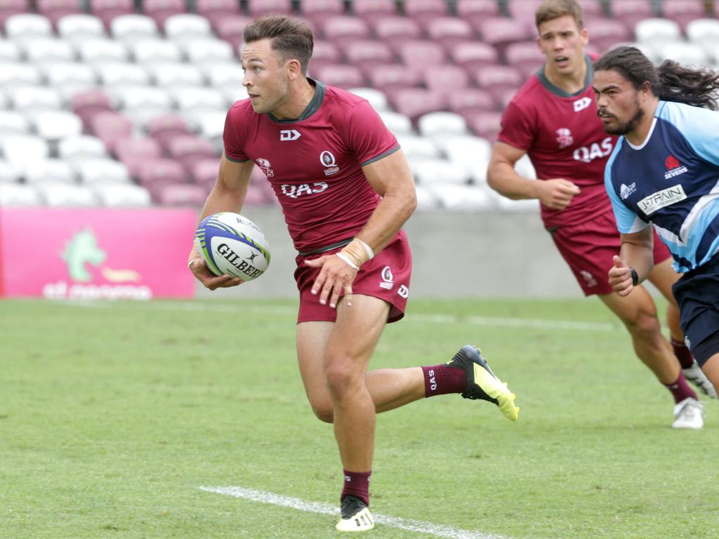 Hayden Sargeant on the attack for Queensland Red in the National Men's Sevens Championships. Picture: Rugby Australia.