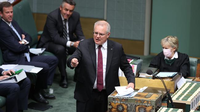 Prime Minister Scott Morrison has dismissed suggestions $3.8bn set aside for unannounced Budget measures is for election announcements. Picture: NCA NewsWire / Gary Ramage