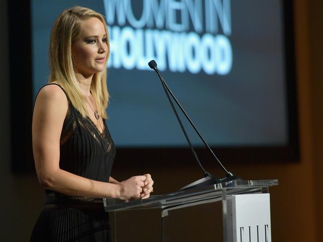 Honoree Jennifer Lawrence accepts an award at Elle's 24th Annual Women in Hollywood event. Picture: Matt Winkelmeyer/Getty Images for Elle