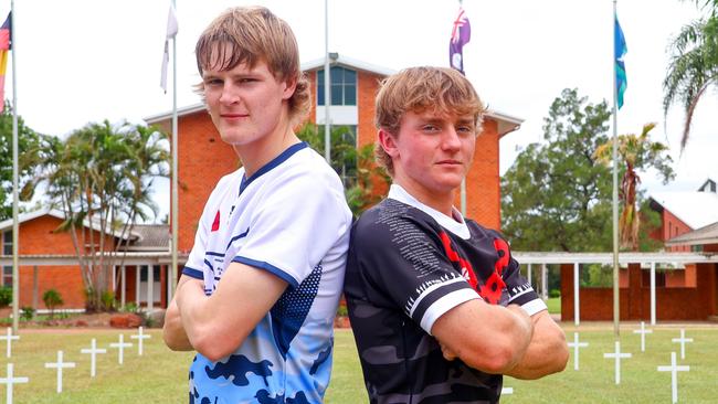 Students from All Souls St Gabriel's School and Blackheath and Thornburgh College prepare to play their annual Anzac Day games of rugby league and netball. Team captains left to right: Jackson Curtis and Mickey Luke. Picture: All Souls St Gabriel's School media.