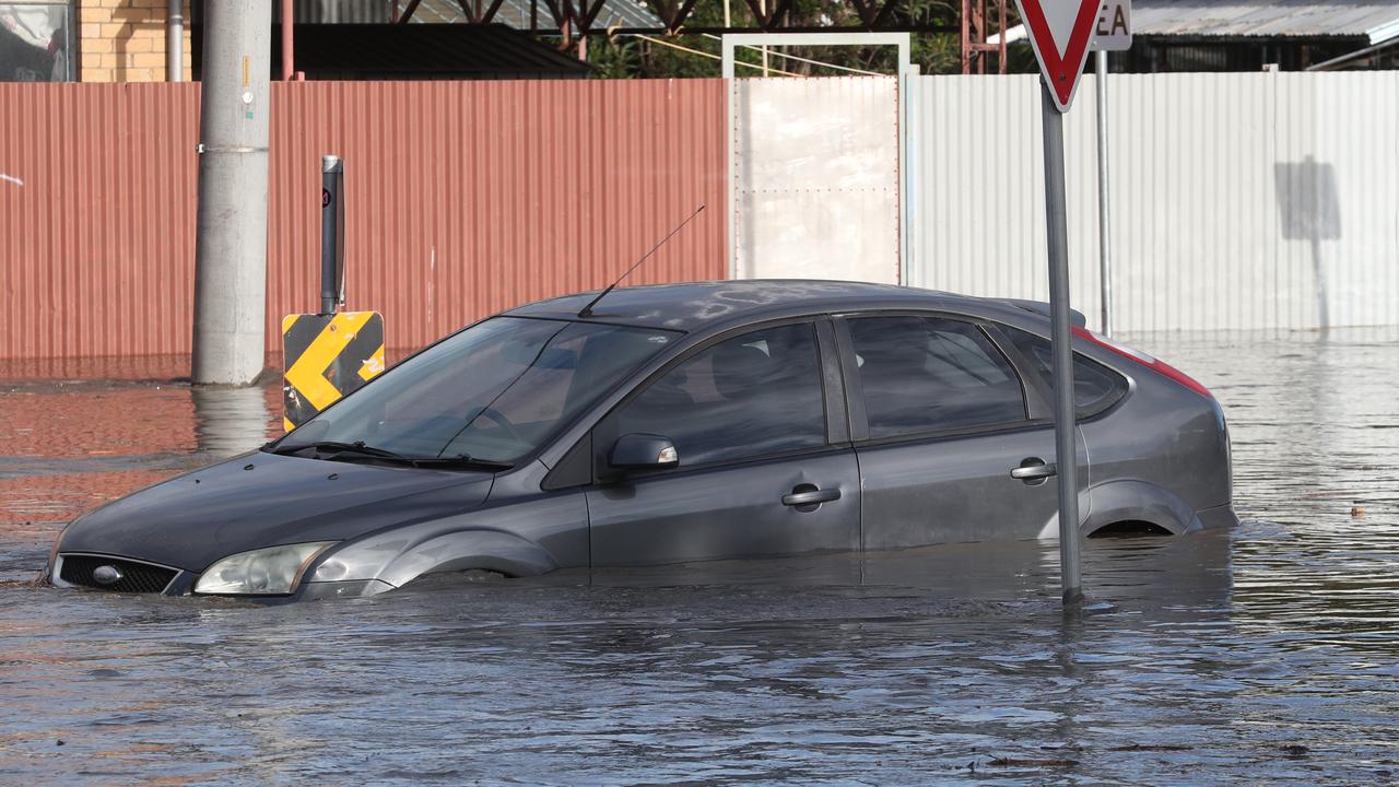 A car stuck in floodwaters at Maribyrnong. Picture: NCA NewsWire / David Crosling