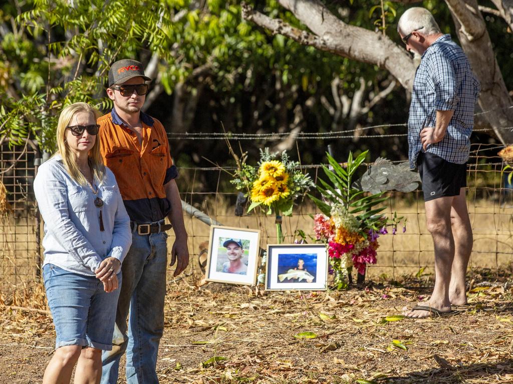 Jack Allan Taylor’s family Boondi, Ewin and Liz Taylor return to the memorial site six weeks later. Picture: Floss Adams.