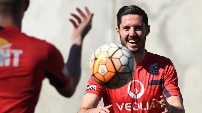 Dylan McGowan trains for Adelaide United the day before the A-League grand final. Picture: Tom Huntley