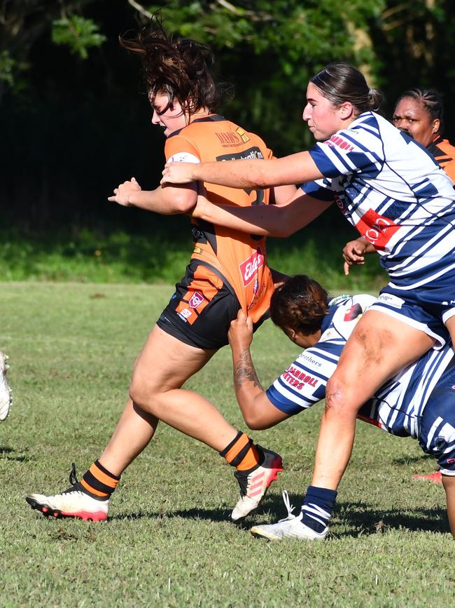The Herbert River Crushers Women’s team drew 20-20 with Townsville Brothers in a hard-fought contest in Ingham on Saturday. Picture: Cameron Bates