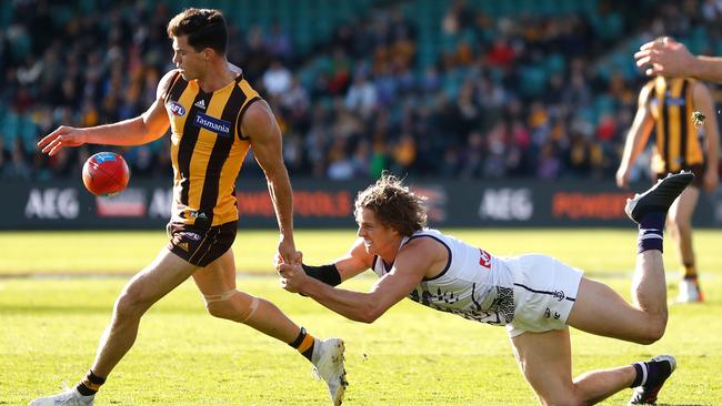 The potential to fill stadiums to 25 per cent capacity has opened the door for Hawthorn to play games in Tasmania this year. Picture: Michael Willson/AFL Photos via Getty