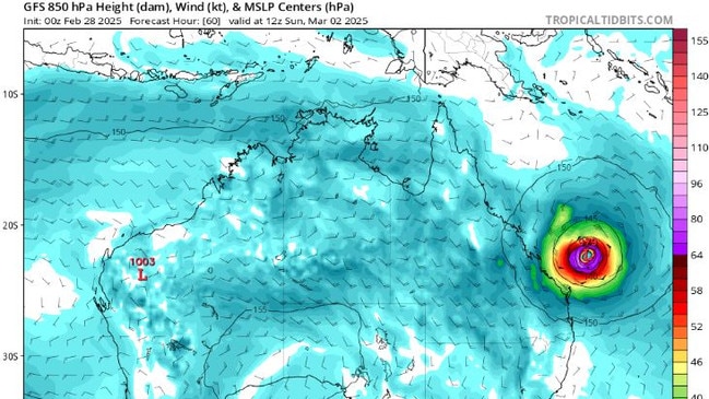 Cyclone forecast model for March 2. Source: Global Forecast System via TropicalTidbits