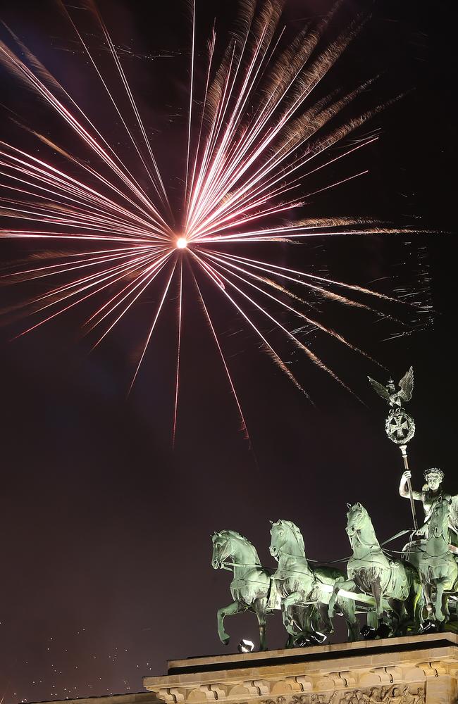 Fireworks explode over the Brandenburg Gate on January 1, 2019. Picture: Getty