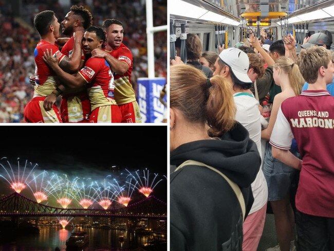 Riverfire and the end of the NRL game between the Dolphins and Broncos created a nightmare for commuters on Saturday