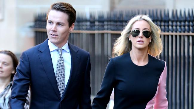 Oliver Curtis arrives at court today with his wife Roxy Jacenko. Picture: Ross Schultz