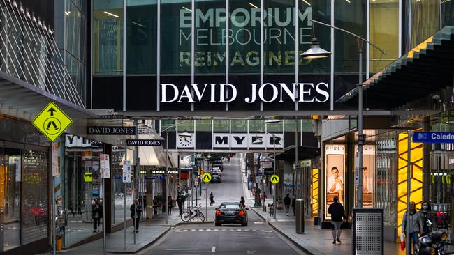 The normally bustling Little Bourke Street in the Melbourne CBD is nearly deserted as lockdown measures come into effect. Picture: Getty