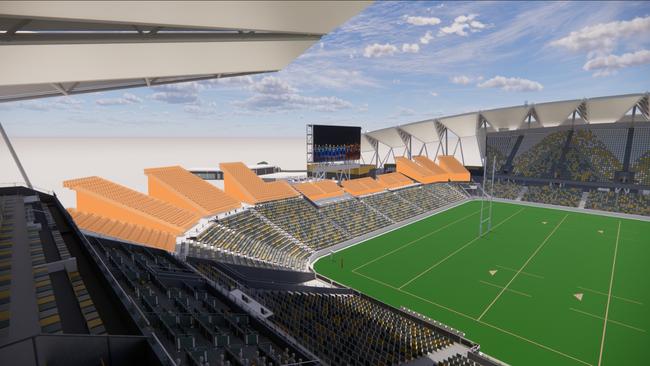 Mock ups of what the Queensland Country Bank Stadium will look like with additional seating. Picture: Queensland Government.