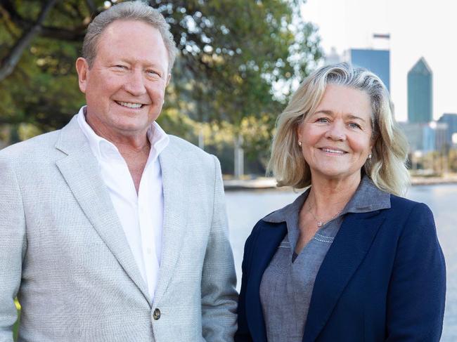 Andrew 'Twiggy' Forrest and Nicola Forrest from late June supplied by their office.