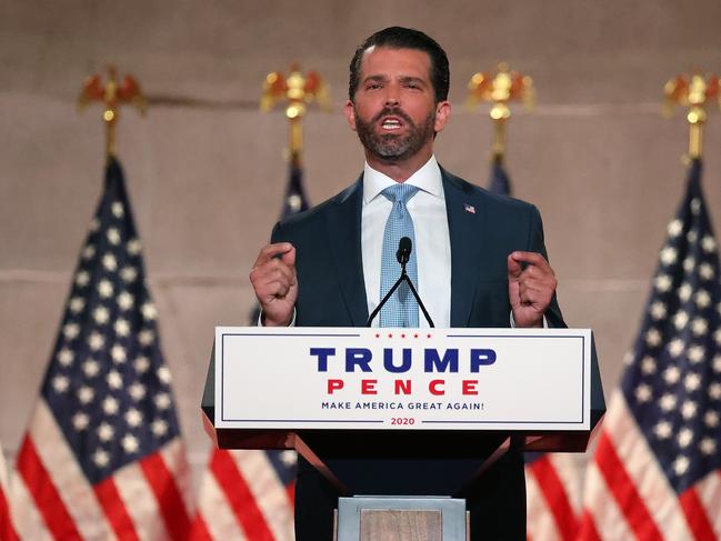 Donald Trump Jr’s address was pre-recorded as the coronavirus pandemic forced the Republican Party to move away from an in-person convention to a televised format. Picture: AFP