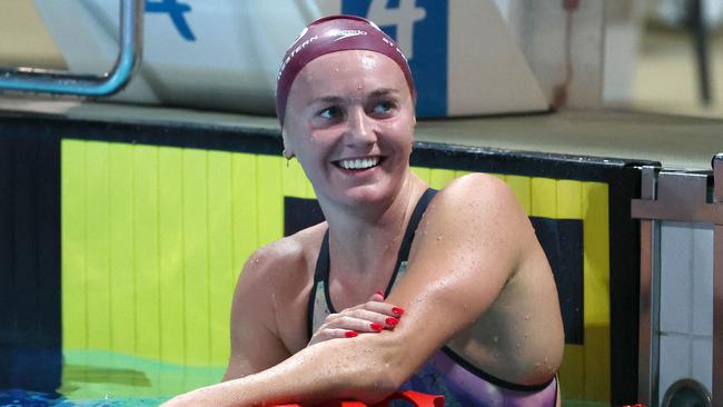 Australia's Ariarne Titmus reacts after winning the final of the women's 800m freestyle event during the Australian swimming championships on the Gold Coast. Picture: AFP