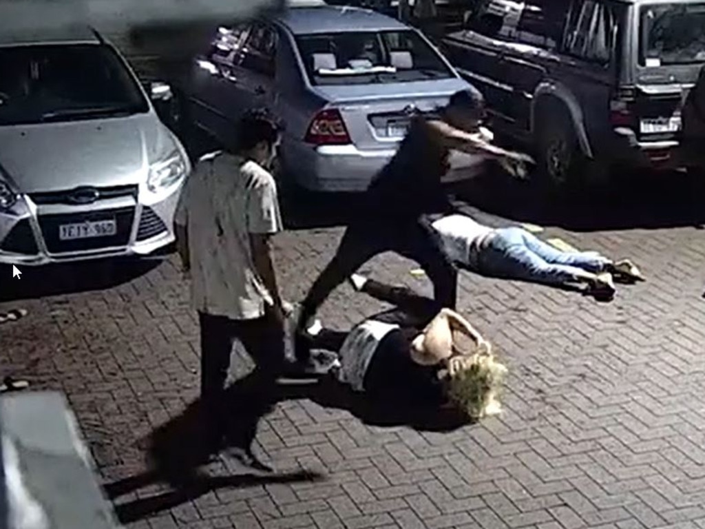 CCTV vision showed the women being bashed in Northbridge by Brennan Stack (black top) and Shai Martin (white top). Picture: Supplied