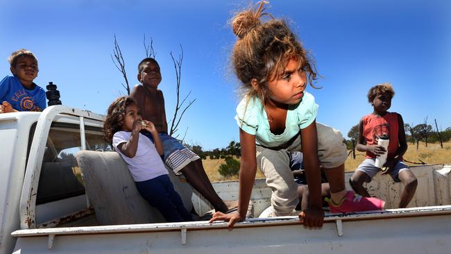 Children at the remote Tjuntjuntjara community school, 550km east of Kalgoorlie, in  Western Australia. Picture: James Croucher