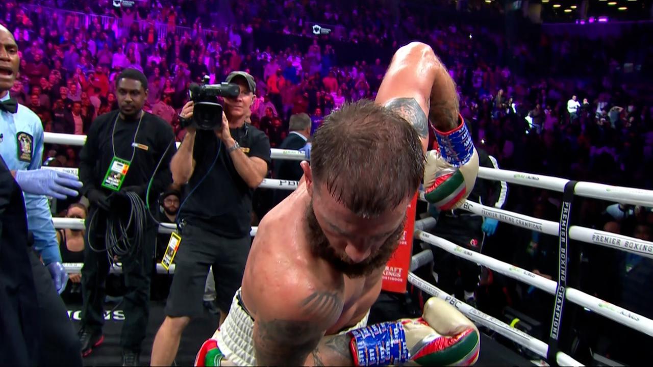 Caleb Plant mimes burying his opponent.