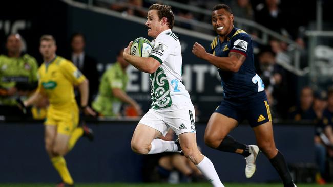 Brad Weber of the Chiefs outruns the Highlanders defence in Dunedin last year. The two sides will face each other on the opening weekend of New Zealand’s new domestic competition in June. Picture: Getty Images