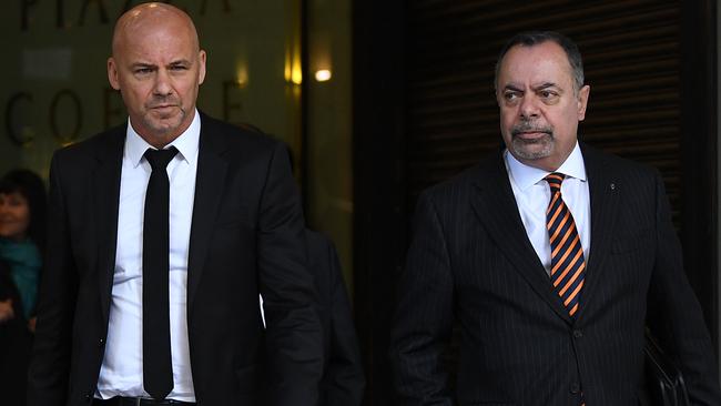 Gary Jubelin and Nick Kaldas leave the Downing Centre Court in Sydney. Picture: NCA NewsWire/Joel Carrett