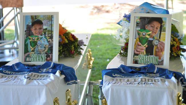 Family and friends of the late Sheldon, 6, and Shane Shorey, 7, farewelled the boys after they were killed by a car in Wellington in January. Picture: Colin Rouse