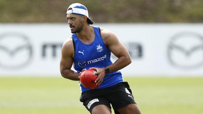 Aaron Hall at North Melbourne training during the pre-season. Picture: Darrian Traynor/Getty Images