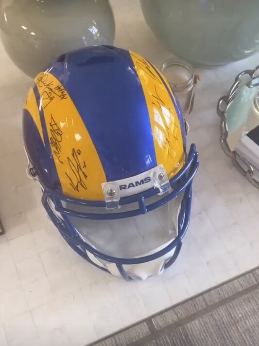 She showed off her signed LA Rams helmet.