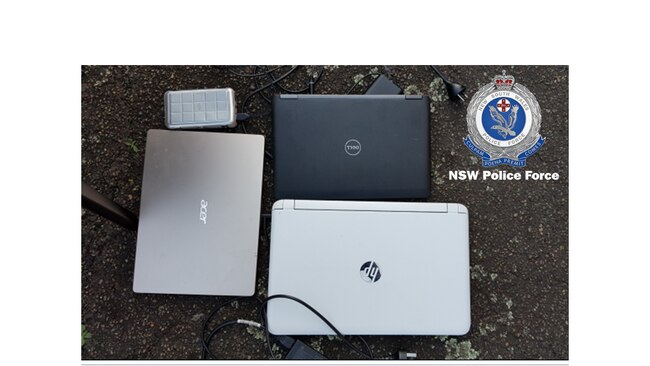 Alleged items seized after a search warrant was executed at the Ashfield home. Picture: NSW Police