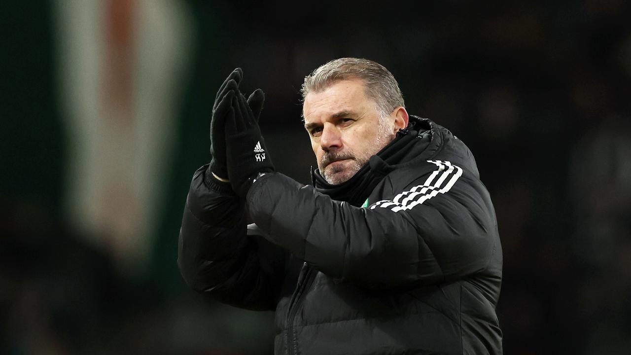Ange Postecoglou applauds the fans after the win over St. Mirren FC.