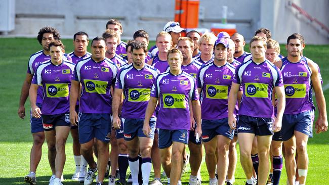 Craig Bellamy leads his boys across the ground to the press conference.