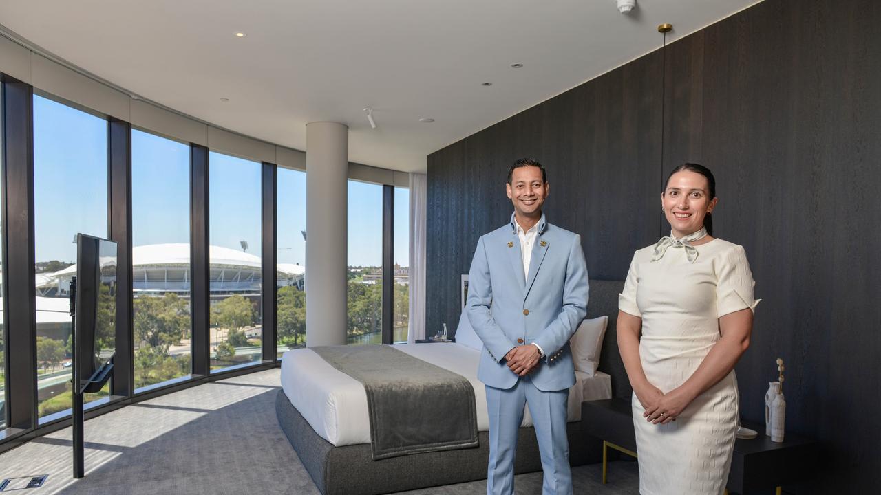 Eos by SkyCity Chief Concierge Siddhartha Kaul and Guest Relations Manager Kylie Knudsen. Photo: Brenton Edwards