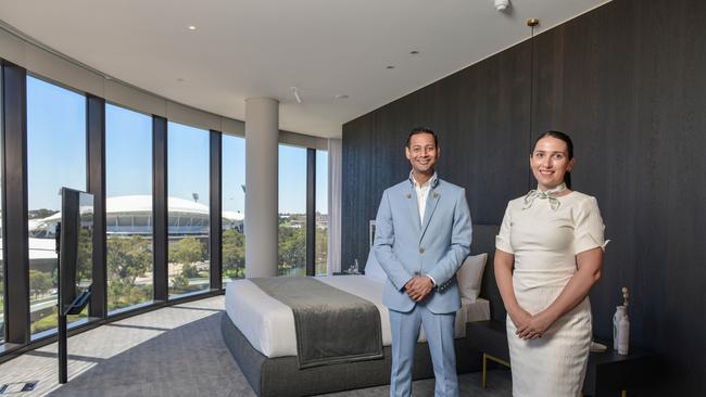 Eos by SkyCity Chief Concierge Siddhartha Kaul and Guest Relations Manager Kylie Knudsen. Photo: Brenton Edwards