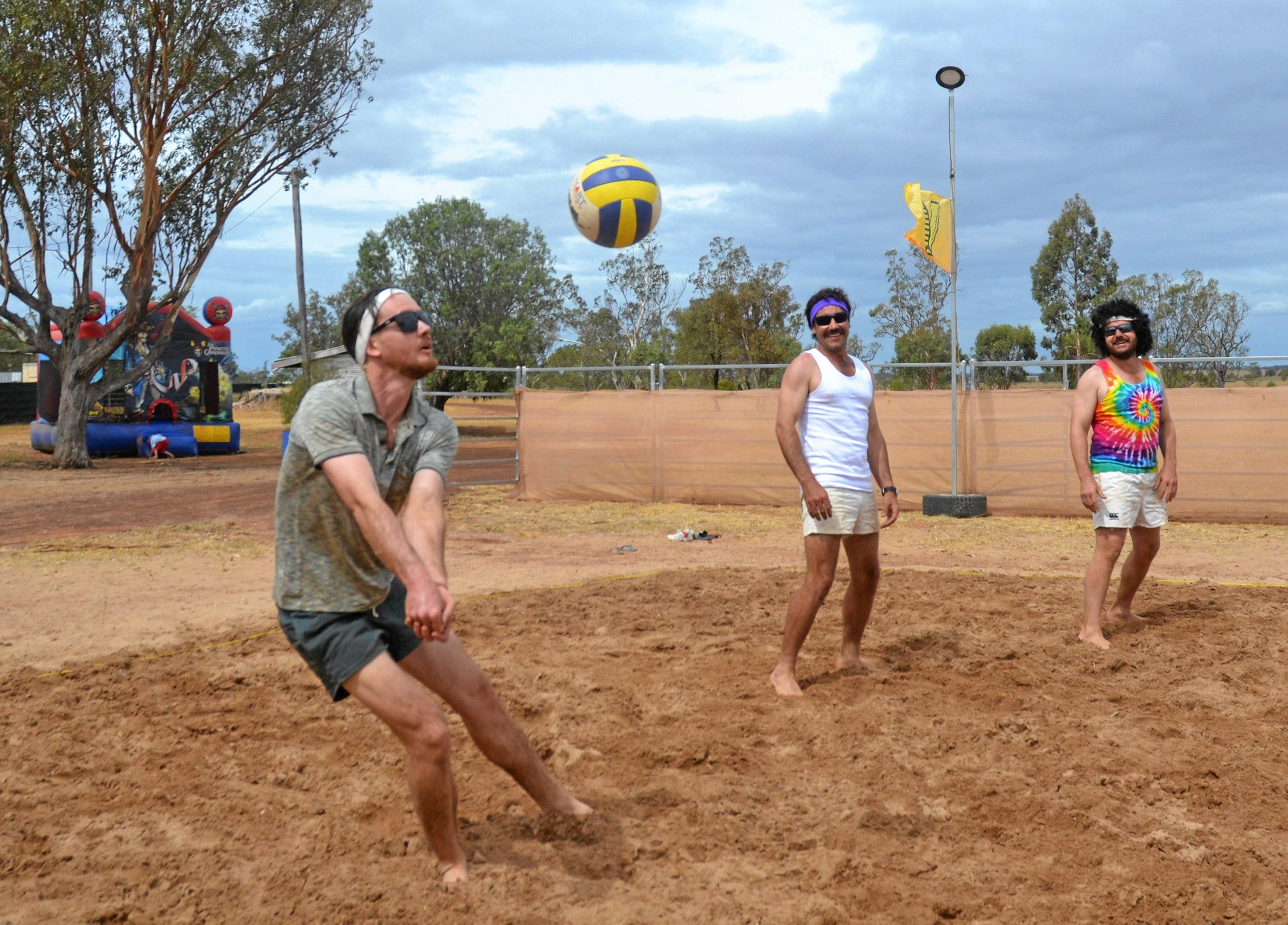 Ryan McGrath digging deep at the Dulacca Sports Club annual Bush Beach Volleyball tournament. Picture: Kate McCormack