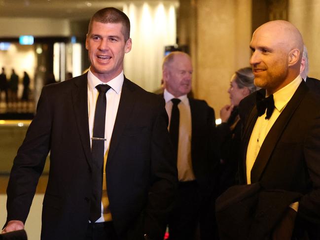 MELBOURNE, AUSTRALIA - JUNE 10: Jonathan Brown and Chris Judd are seen ahead of the Australian Football Hall of Fame at Crown Palladium on June 10, 2025 in Melbourne, Australia. (Photo by James Wiltshire/AFL Photos via Getty Images)