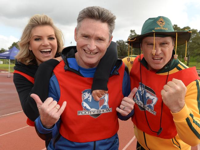 Dave Hughes — pictured with Bec Maddern and Shane Crawford — never struck a chord with <i>The Footy Show</i> audience.