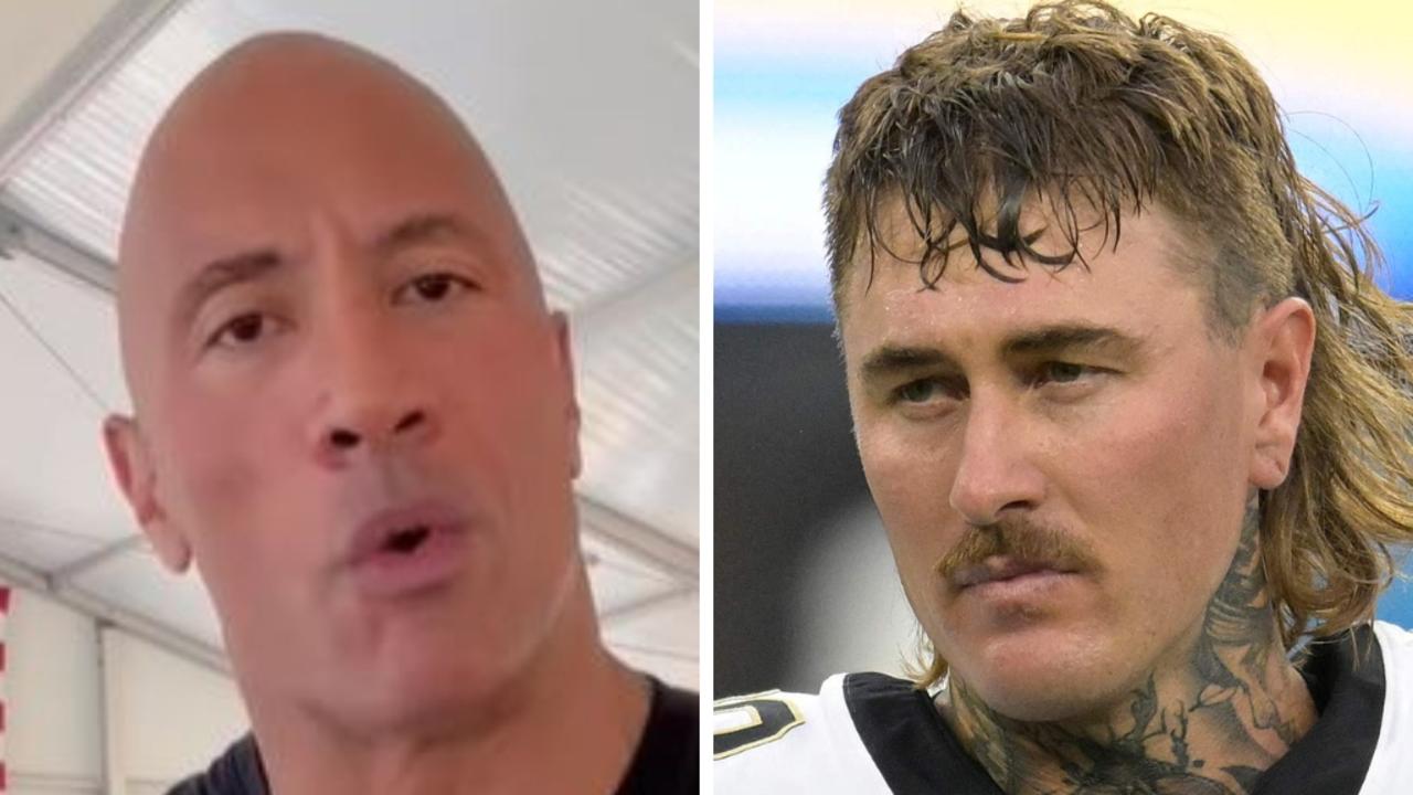 Dwayne "The Rock" Johnson (left) and NFL punter for New Orleans, Louis Hedley (right)