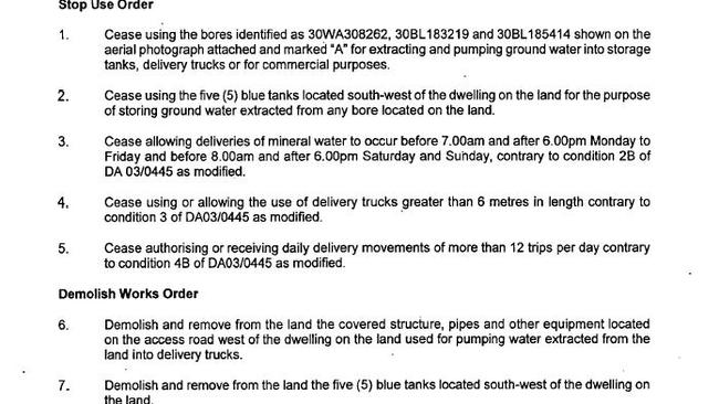 Eniflat Pty Ltd have been ordered to stop pumping water from their bores at the Karlos family's Urliup Rd property.