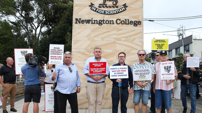 Parents campaigning against Newington College's decision to go co-ed at the prestigious secondary school. Picture: Gaye Gerard