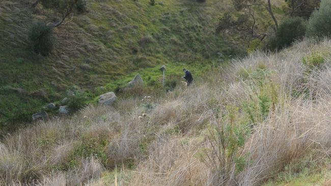 Forensic officers gather evidence around Emily Wanganeen’s remains near the quarry at Hillbank.