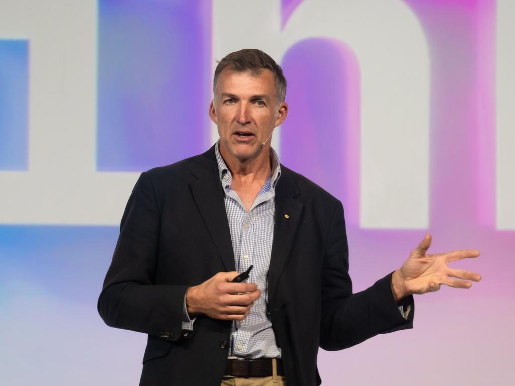 Environmentalist and Antarctic adventurer Tim Jarvis speaking at IBM’s ‘Think” event in Sydney, June 2022. Picture: IBM