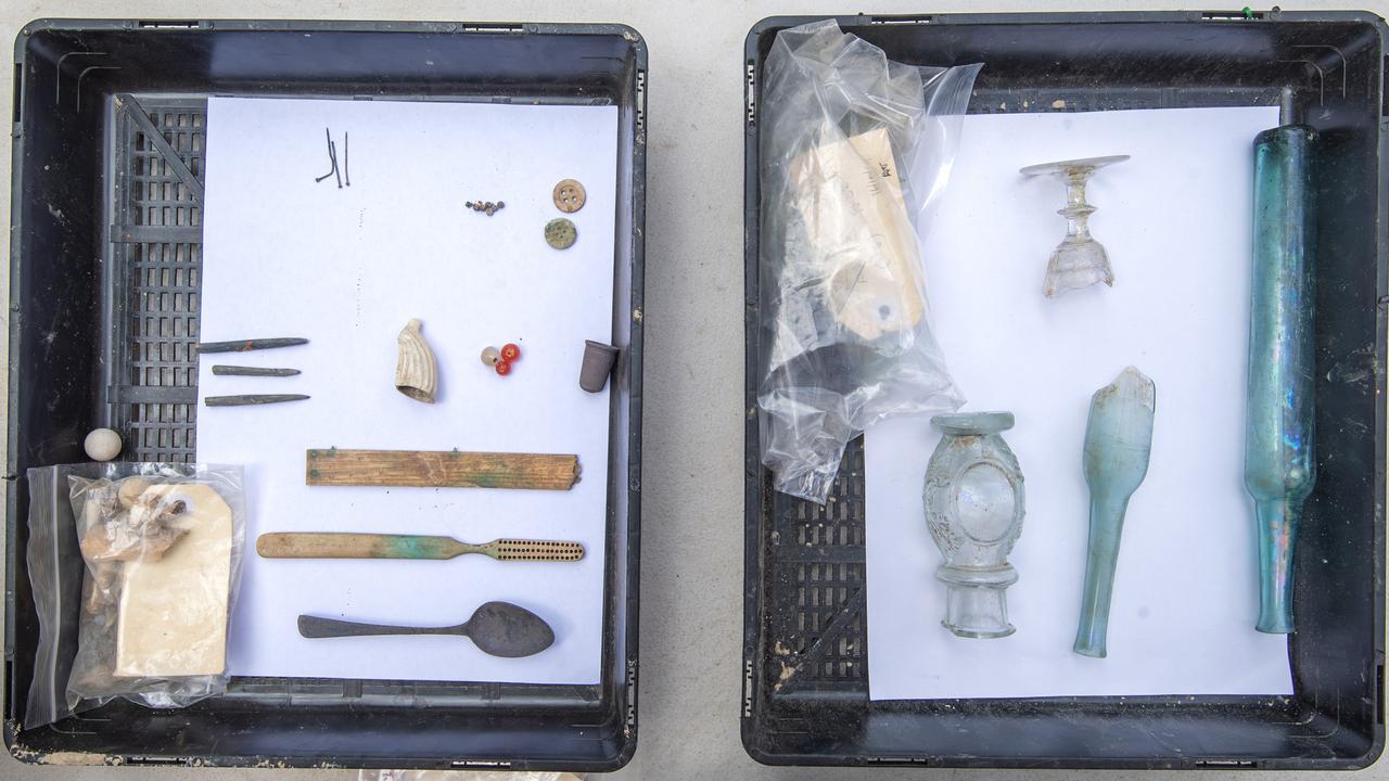 Hundreds of artefacts, including a toothbrush, a spoon, a thimble and buttons, were also found. Picture: supplied