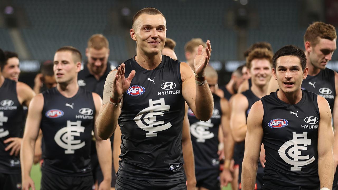 Patrick Cripps was thrilled to finish the pre-season with an impressive victory over reigning premier Melbourne. Picture: Getty Images