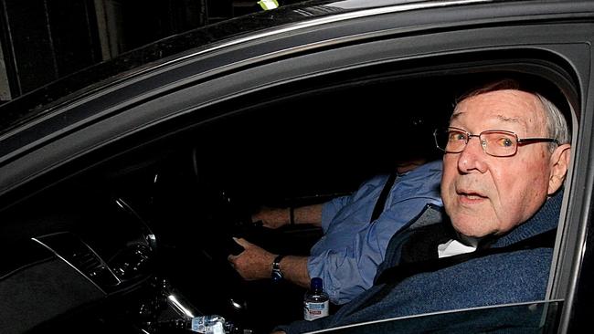 Cardinal George Pell arrives at his lawyer’s office before heading to Melbourne Magistrates Court. Picture: Mark Stewart